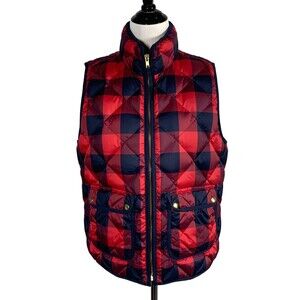 J.Crew Excursion Down Puffer Vest Red Navy Buffalo Plaid Check Size L